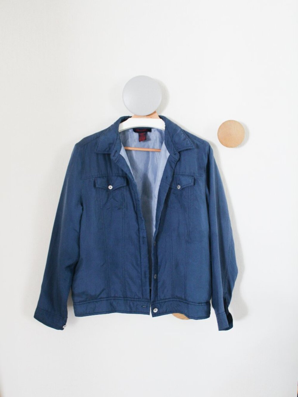 VINTAGE Denim&Co Lightweight Blue Silk Button Down Jacket Size Medium
